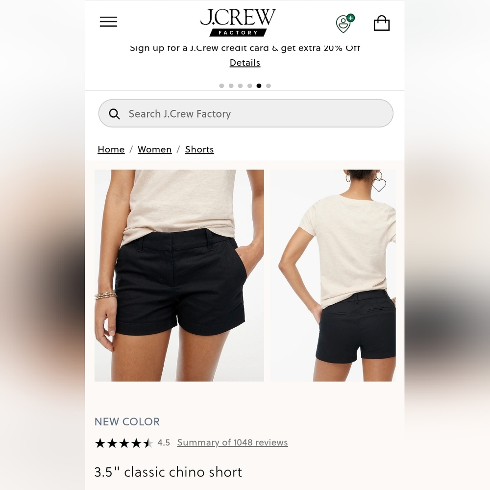 J. Crew Women's Black 3.5 Inch Chino Shorts Size 4 NWT
